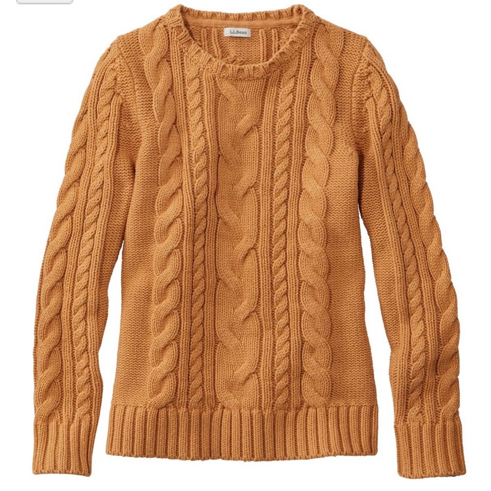 LL Bean Double L Cable Sweater Crew Neck in Toffee Heather